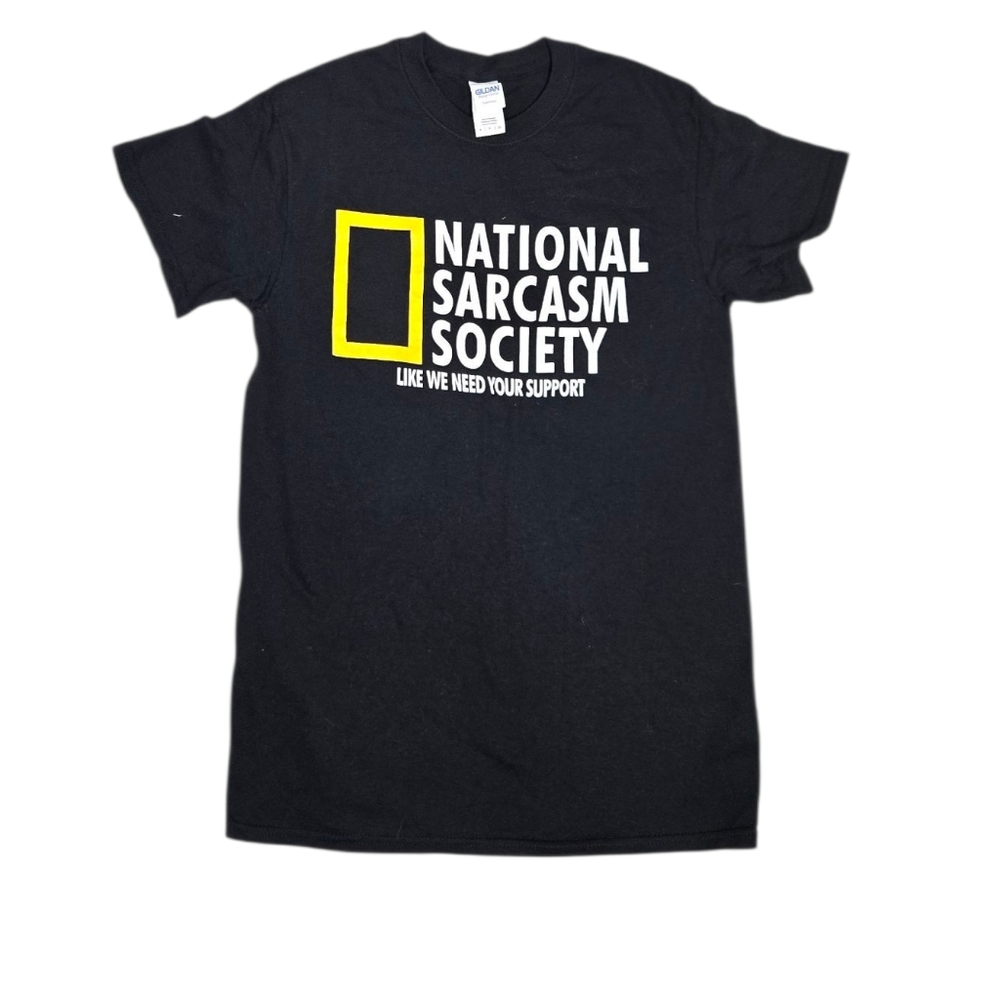 National Sarcasm Society black crew neck short sleeve graphic tee shirt unisex S